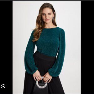 Laura Green Sparkle Blouse Top Bubble Sleeve Elegant Glitter Loose Fit Large